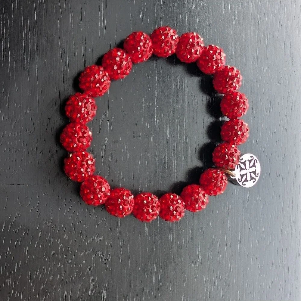 Rustic Cuff Red, Black, and Silver Beaded Bracelets Set Lot Of 3